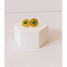 Ασημένια επίχρυσα στρογγυλά καρφωτά βυζαντινά σκουλαρίκια με ζιργκον (SE81)